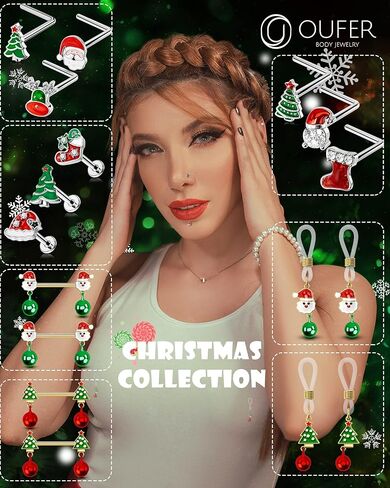 OUFER Nipple Piercing Jewelry, 316L Surgical Steel Nipple Rings, 14G Nipple Barbell, Christmas Nipple Rings for Women Men-Christmas Tree in Saudi Arabia