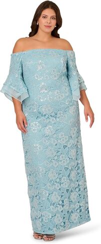 Adrianna Papell, Sequin Lace Combo Column Gown, Airy Aqua in Saudi Arabia