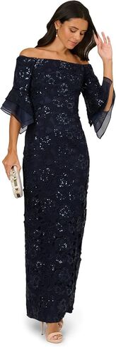 Adrianna Papell, Sequin Lace Combo Column Gown, Airy Aqua in Saudi Arabia