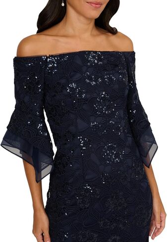 Adrianna Papell, Sequin Lace Combo Column Gown, Airy Aqua in Saudi Arabia