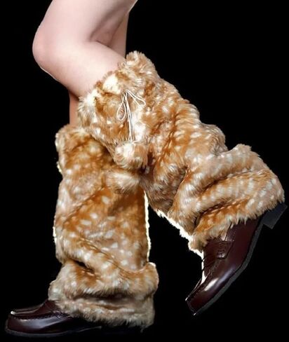 Brown Deer Leg Warmers for Women Brown Faux Fur Animal Print Deer Print Clothes Fall 2025 in Saudi Arabia