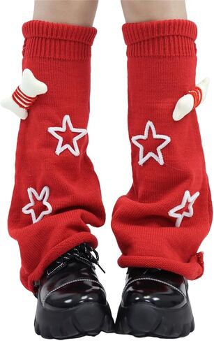 Women's Y2K Harajuku Leg Warmers, Star & Bone Decor Knit Socks for Festive Alternative Fashion Gift in Saudi Arabia