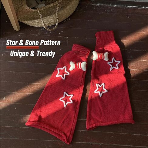 Women's Y2K Harajuku Leg Warmers, Star & Bone Decor Knit Socks for Festive Alternative Fashion Gift in Saudi Arabia