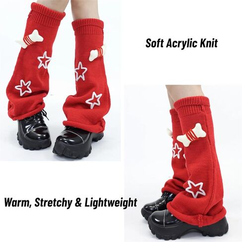 Women's Y2K Harajuku Leg Warmers, Star & Bone Decor Knit Socks for Festive Alternative Fashion Gift in Saudi Arabia