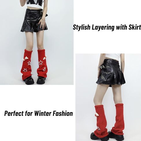 Women's Y2K Harajuku Leg Warmers, Star & Bone Decor Knit Socks for Festive Alternative Fashion Gift in Saudi Arabia