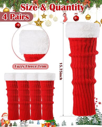 Shihanee 4 Pairs Christmas Leg Warmers for Women Red Ribbed Knitted Leg Warmers Fleece Plush Trim Boot Socks with Fuzzy Fur Cuffs for Winter Santa Holiday Dance Gifts Cosplay Party in Kuwait