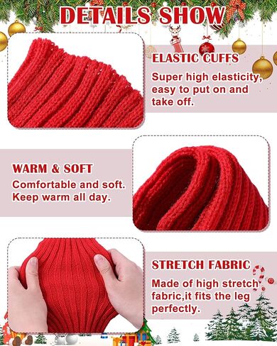 Shihanee 4 Pairs Christmas Leg Warmers for Women Red Ribbed Knitted Leg Warmers Fleece Plush Trim Boot Socks with Fuzzy Fur Cuffs for Winter Santa Holiday Dance Gifts Cosplay Party in Kuwait