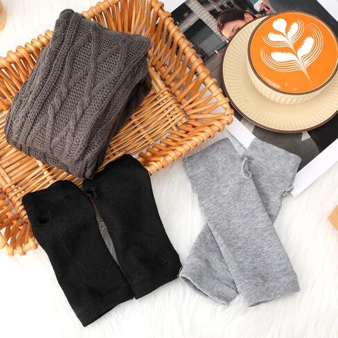3 Sets Leg Warmers and Arm Warmers Women Knitted Knee High Socks Cable Knitted Fingerless Gloves over The Knee Long Boot Stocking for Women Girls Winter Cold Weather in Saudi Arabia