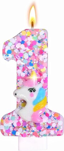 Unicorn Number Birthday Candles Decoration, Unicorn Themed Birthday Party Supplies, Glitter Sequin Birthday Cake Topper for Boy Girl Kids (Colorful Unicorn, Number 4) in Saudi Arabia