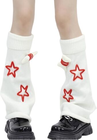 Women's Y2K Harajuku Leg Warmers, Star & Bone Decor Knit Socks for Festive Alternative Fashion Gift in Saudi Arabia