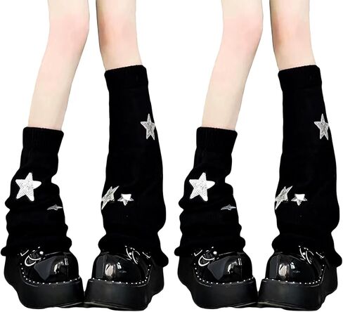 2Pcs Black White Leg Warmers for Girls Cute Leg Warmers Y2k Harajuku Knit Star Legwarmer Accessories for Women in Saudi Arabia