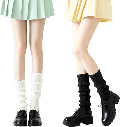 2 Pcs Lace Black White Leg Warmers Y2k, Knit Lace Socks for Lolita, Winter Y2k Lolita Accessories for Women Ankle in Saudi Arabia