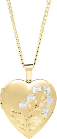 14KT Gold-Filled Heart Hand Engraved Two-Tone Floral Locket, 18" in Saudi Arabia
