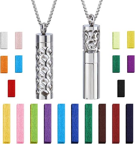 SUPERFINDINGS 2 Styles Essential Oil Diffuser Necklaces Perfume Pendant Necklaces with 20 Felt Pads Silver Diffuser Locket Necklace Essential Oil Pendant Aromatherapy Gift for Christmas Women Her in Saudi Arabia