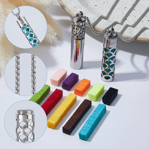 SUPERFINDINGS 2 Styles Essential Oil Diffuser Necklaces Perfume Pendant Necklaces with 20 Felt Pads Silver Diffuser Locket Necklace Essential Oil Pendant Aromatherapy Gift for Christmas Women Her in Saudi Arabia