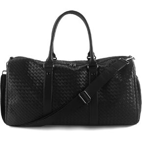 Weekender Bags for Women Woven Leather Travel Duffel Bag with Shoe Compartment, Carry On Garment Bag for Men Women, Large Capacity Water-resistant Gym Tote (Black) in Saudi Arabia