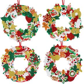 Openfly 12 Sets Patriotic Wreath Decorations, Independence Day DIY Foam Wreath Signs Craft Kit Patriotic Star Stickers Pom-poms Rhinestone for Boys Girls Classroom Home Activity in Kuwait