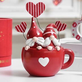 Red Valentine Gnome Couple in Coffee Cup, Valentine Gnomes for Table Decor, Red Small Gnome Figurine Set in Saudi Arabia