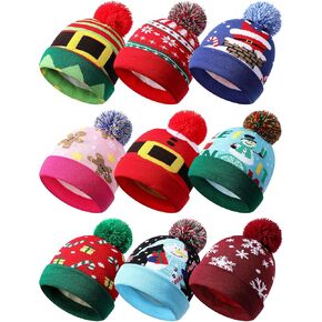 9 Pcs Christmas Knitted Hats Bulk Xmas Winter Beanie Hats with Pom Santa Crochet Cap for Men Women Party Gift in Saudi Arabia