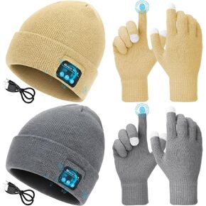 Honoson 4 Pcs Bluetooth Compatible Beanie Sets Wireless Winter Beanie Hats Touchscreen Knit Stretch Gloves for Christmas in Saudi Arabia