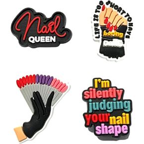 Nail Technician Shoe Charms Set, 4-Piece Decorative Manicurist Theme Nail Queen Design in Kuwait