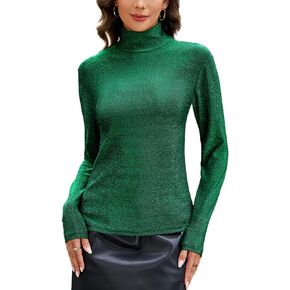 Sparkly Tops for Women, Turtleneck Long Sleeve Slim Fit Glitter Tee Blouse Tops in Saudi Arabia