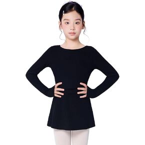 سترة باليه للفتيات، سترة رقص مضلعة بأكمام طويلة للفتيات مع تصميم فتحة الإبهام (التنورة غير متضمنة) in Kuwait