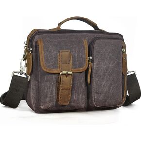 Waterproof Canvas and Leather Messenger Bag Genuine Leather Shoulder Bag with Multi Pocket Design Gifts for Men in Kuwait
