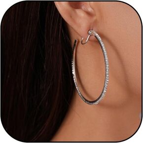 Clip On Hoop Earrings for Women Large Cubic Zirconia Gold Tone Sparkling Pave Non Pierced Statement Jewelry Huggie Style Christmas Outfits Stocking Stuffers in Saudi Arabia