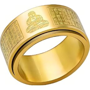 Buddhist Inspired Spinner Ring for Men - fengshui Coin Fidget Ring Stress Relief Meditation Jewelry, Adjustable Zen Lucky Ring for Anxiety Relief & Mindfulness Practice，Bring wealth in Saudi Arabia