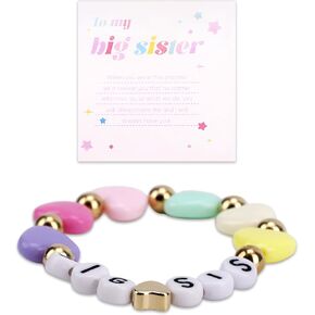 Big Sister Bracelets for Girls, Colorful Heart Shaped Sis Charm Bead Letter Bracelet Adjustable Sister Jewelry Gifts for Toddler Girls Daughter Niece in Saudi Arabia
