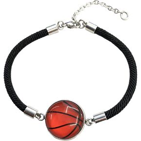 2 in 1 Basketball Bracelet Anklet for Women, Adjustable Sports Jewelry with Stainless Steel & Glass Pendant - Ideal for Basketball Enthusiasts in Saudi Arabia