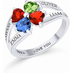 GLAMCARAT خواتم الأمهات من الفضة الإسترليني المخصصة مع 4 أحجار ميلاد منقوشة للأمهات هدية الذكرى السنوية وعد خواتم مجوهرات راقية للنساء (الفضة الاسترليني) in Kuwait