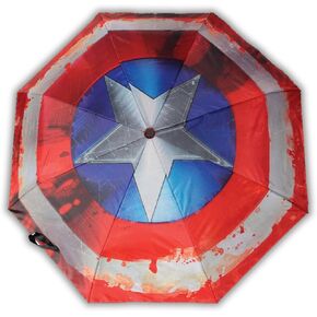 مظلة Marvel Civil War Superhero Shield - مظلة سفر مدمجة قابلة للطي للأولاد والبنات - حجم صغير خفيف الوزن مع حماية من الأشعة فوق البنفسجية من الشمس والمطر، فتح وإغلاق تلقائي مع حزام كبس آمن in Saudi Arabia