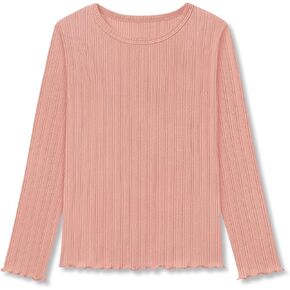 Crewneck T-Shirt for Girls - Soft Pointelle Long Sleeve Pullover Stylish Tops Size 6-16 in Saudi Arabia