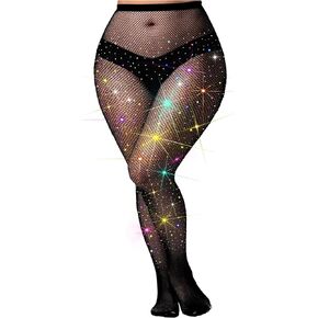 Laser Sparkly 3XL 4XL 5XL Plus Size Fishnets Sparkle Fishnets Rhinestone Fishnet Stockings for Women in Saudi Arabia