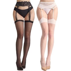 2 Pairs Womens Patterned Garter Tights Lace Suspender Pantyhose Sheer Thigh High Stockings in Saudi Arabia