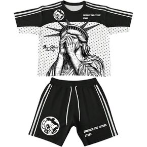 Men's Short Sets Outfits 2 Piece Polka Dots Graphic Oversized Tshirts and Side Striped Shorts Tracksuits in Saudi Arabia