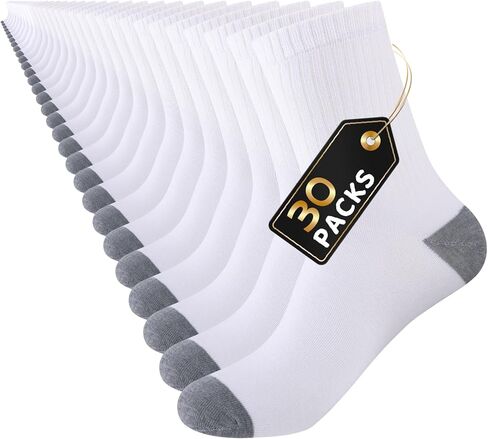 30 Pairs Men's Breathable Crew Socks – Soft Casual Comfort, Everyday Length Size 8-12/12-16, Bulk Pack in Saudi Arabia