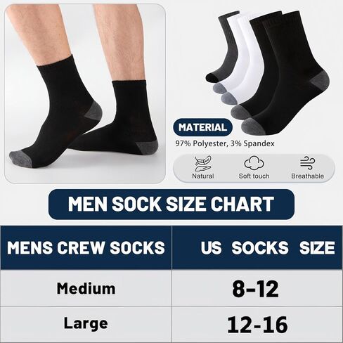 30 Pairs Men's Breathable Crew Socks – Soft Casual Comfort, Everyday Length Size 8-12/12-16, Bulk Pack in Saudi Arabia