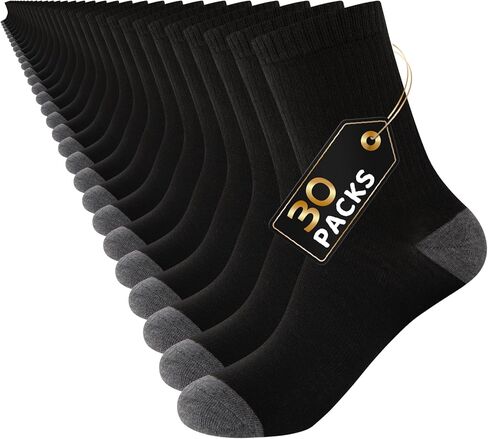 30 Pairs Men's Breathable Crew Socks – Soft Casual Comfort, Everyday Length Size 8-12/12-16, Bulk Pack in Saudi Arabia