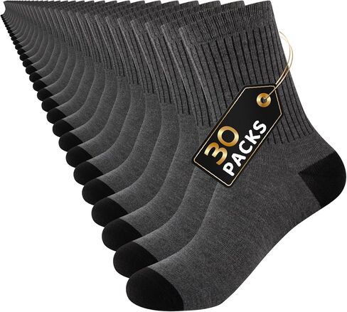 30 Pairs Men's Breathable Crew Socks – Soft Casual Comfort, Everyday Length Size 8-12/12-16, Bulk Pack in Saudi Arabia