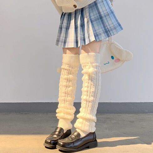 WODECASA كابل متماسكة لتدفئة الساق للفتيات مع جوارب بوم بومس Y2K Harajuku Kawaii الشتاء التمهيد in Saudi Arabia
