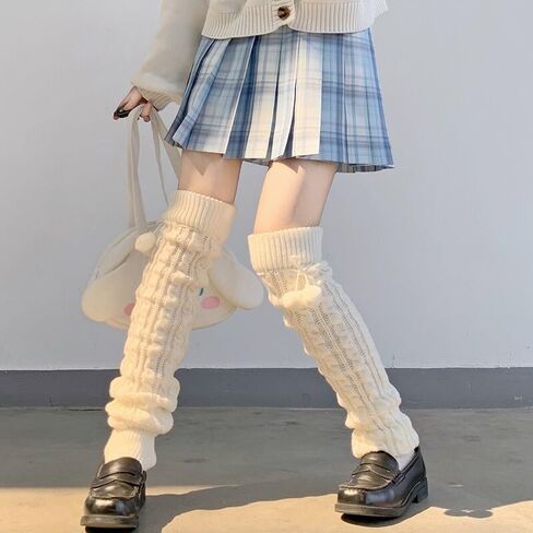 WODECASA كابل متماسكة لتدفئة الساق للفتيات مع جوارب بوم بومس Y2K Harajuku Kawaii الشتاء التمهيد in Saudi Arabia