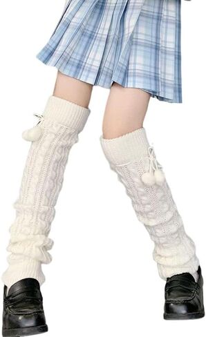 WODECASA كابل متماسكة لتدفئة الساق للفتيات مع جوارب بوم بومس Y2K Harajuku Kawaii الشتاء التمهيد in Saudi Arabia
