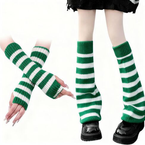 مجموعة تدفئة الساق والذراع المخططة للنساء - إكسسوارات نمط Y2K Goth Harajuku المحبوكة للحفلات التنكرية in Saudi Arabia