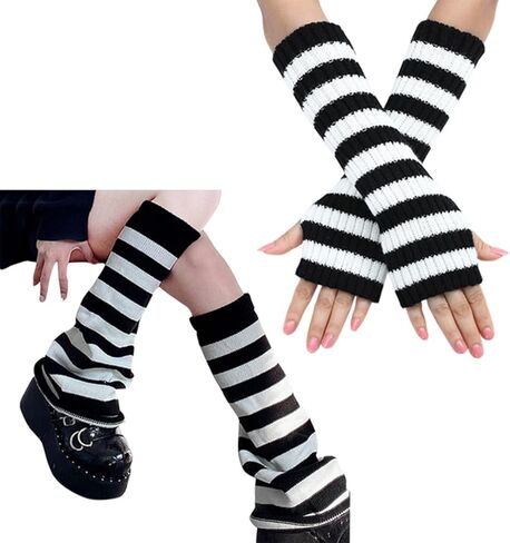مجموعة تدفئة الساق والذراع المخططة للنساء - إكسسوارات نمط Y2K Goth Harajuku المحبوكة للحفلات التنكرية in Saudi Arabia