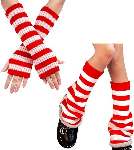 مجموعة تدفئة الساق والذراع المخططة للنساء - إكسسوارات نمط Y2K Goth Harajuku المحبوكة للحفلات التنكرية in Saudi Arabia