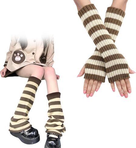 مجموعة تدفئة الساق والذراع المخططة للنساء - إكسسوارات نمط Y2K Goth Harajuku المحبوكة للحفلات التنكرية in Saudi Arabia