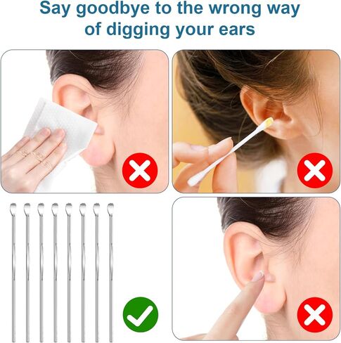 40 قطعة ملعقة الأذن الفولاذ المقاوم للصدأ الأذن الشمع مغرفة 3 ''قابلة لإعادة الاستخدام خلال أذني الأذن مكشطة معدنية الأذن نظافة آمنة أدوات إزالة شمع الأذن in Kuwait